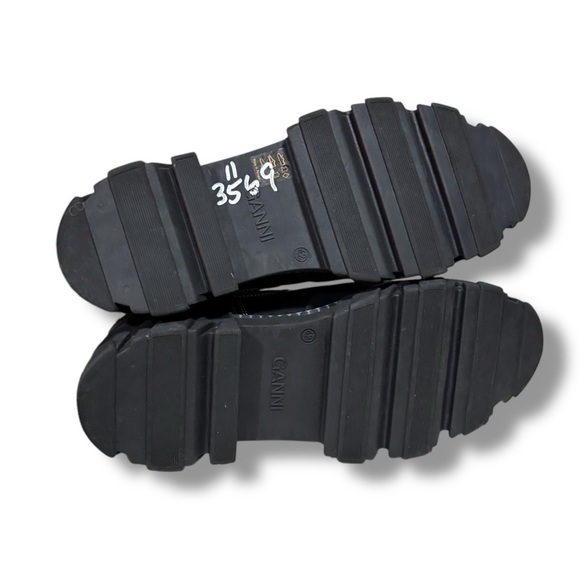 GANNI Cleated Mid Black Leather Lug Sole Chunky Pull on Chelsea Boots Size 12 - Picture 14 of 16